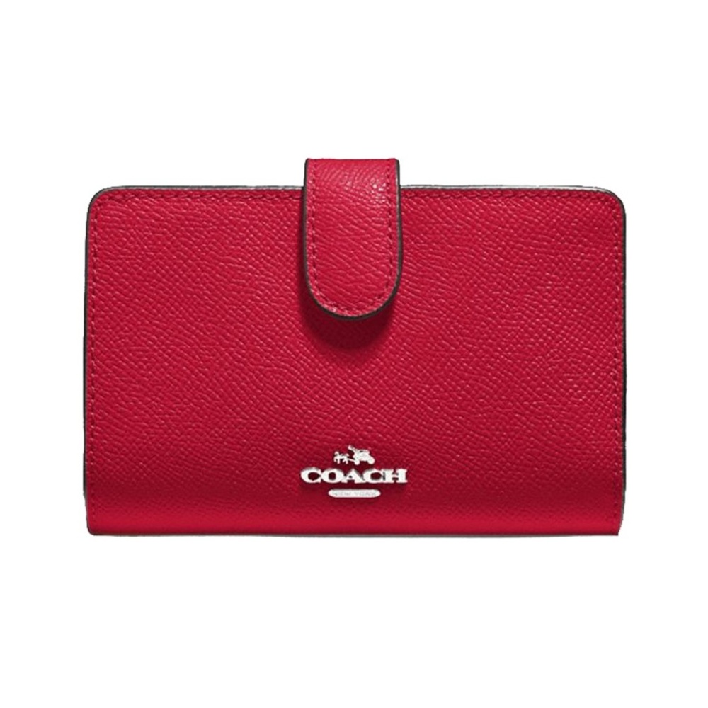 COACH NWT Medium Corner Zip Wallet,Bright Cardinal
